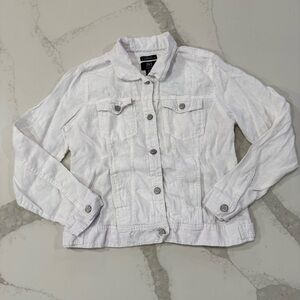 Jones New York 100% Linen Button Front Utility Jacket Women’s Size Medium White
